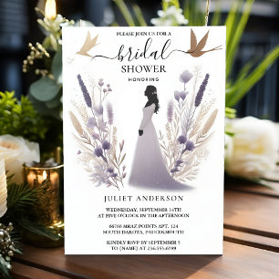 Invitación Nueva Pluma Caída Verano Lavanda Sage Bridal Ducha
