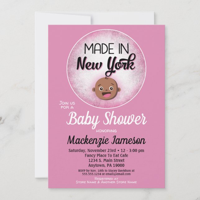 Invitación Nueva York Baby Shower: bebé rosado de los afroame (Anverso)