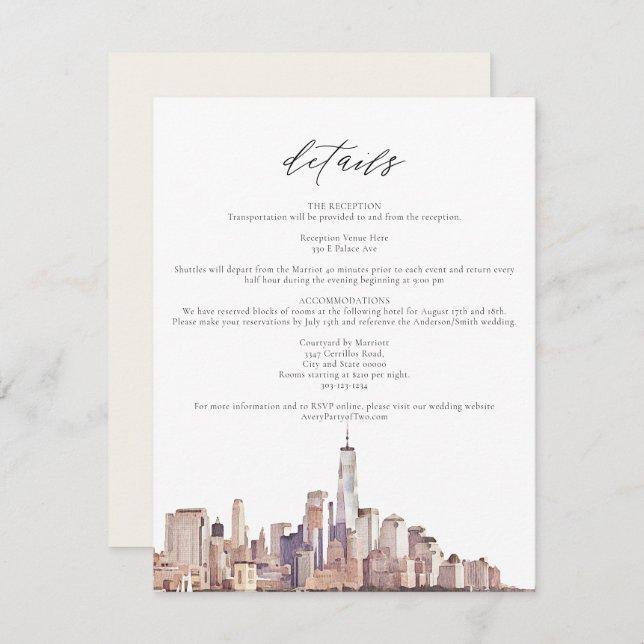 Invitación NUEVA YORK CITY Skyline Details Insert Card (Anverso / Reverso)