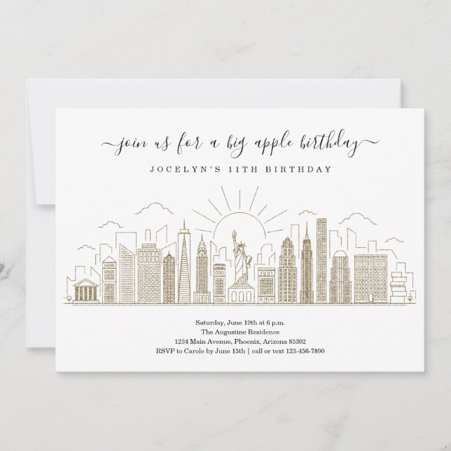 Invitación Nueva York Gran Fiesta de Apple cumpleaños Gold (Anverso)