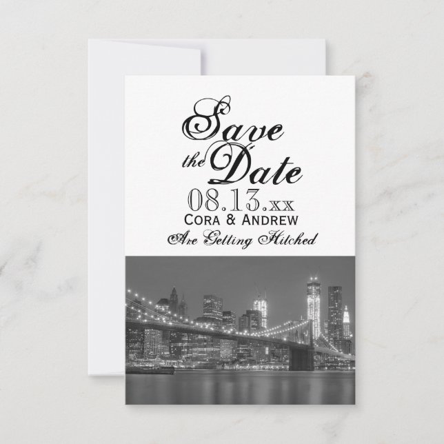 Invitación Nueva York Skyline Brooklyn Wedding Save the Date  (Anverso)