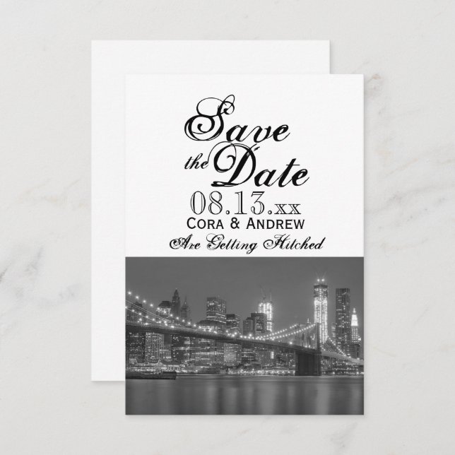 Invitación Nueva York Skyline Brooklyn Wedding Save the Date (Anverso / Reverso)