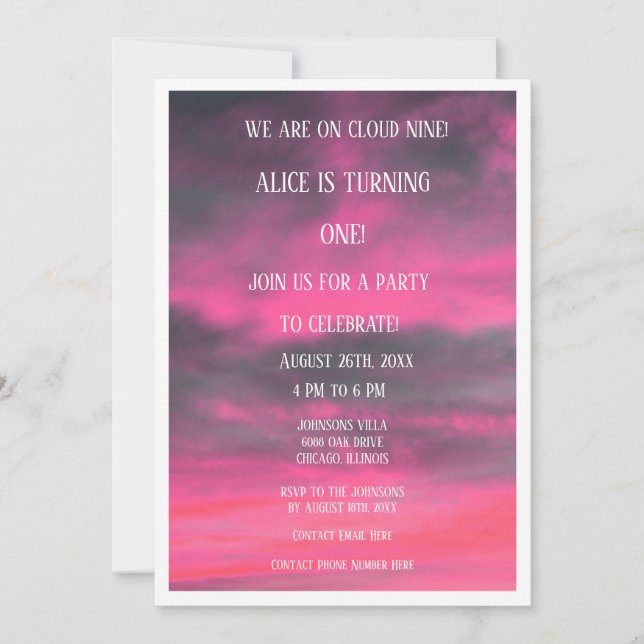 Invitación Nueve Chicas primeros cumpleaños Código QR rosa (Anverso)