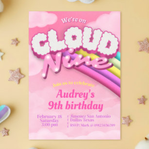 Invitación Nueve en la Nube - Noveno cumpleaños
