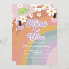 Invitación Nueve es un spa vibe Rainbow Noveno cumpleaños