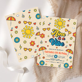 Invitación Nueve es un Vibe Groovy Retro Daisy 9º cumpleaños