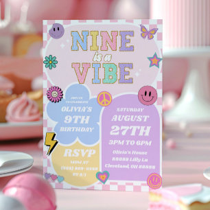 Invitación Nueve es una fiesta de cumpleaños de Vibe Preppy P