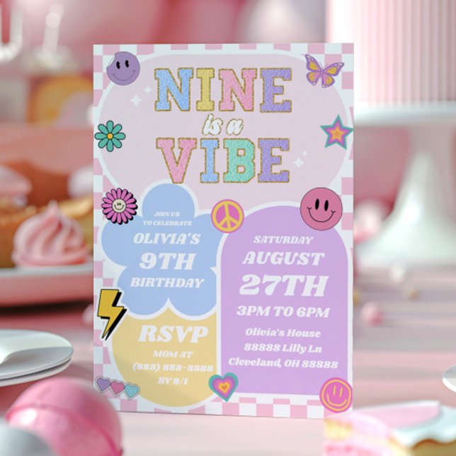 Invitación Nueve es una fiesta de cumpleaños de Vibe Preppy P (Subido por el creador)