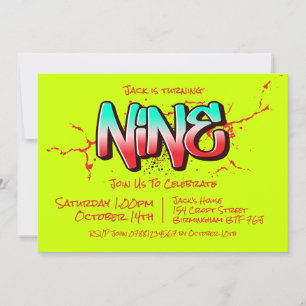 Invitación Nueve Graffiti Brillante
