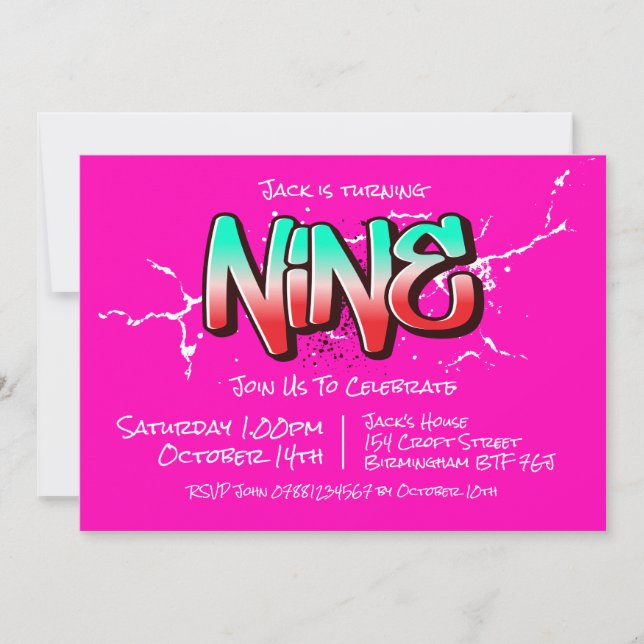 Invitación Nueve Graffiti Brillante (Anverso)