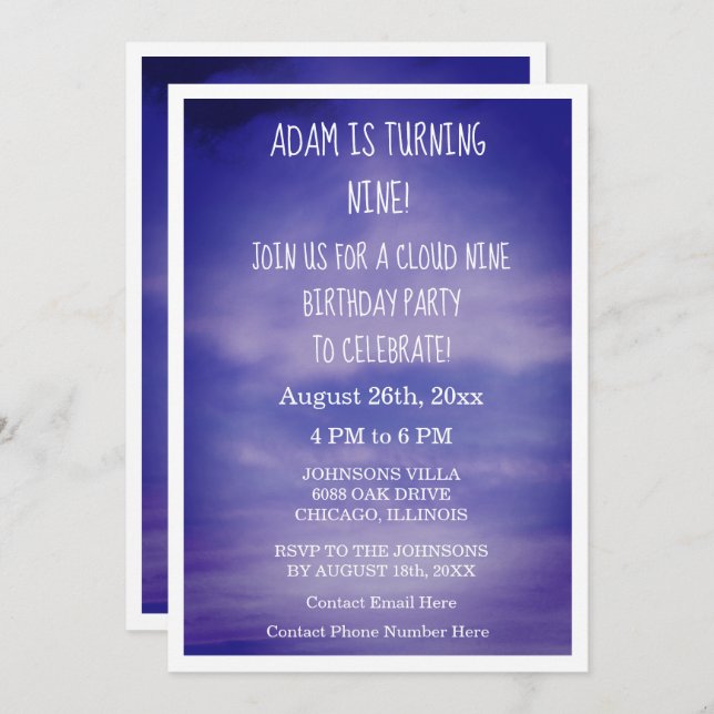 Invitación Nueve niños nubosos Chicas Novena Sueño de Arte Az (Anverso / Reverso)