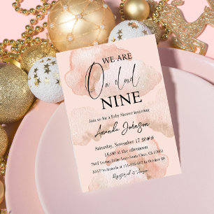 Invitación Nueve nubes acuarela Chica rosa Baby Shower