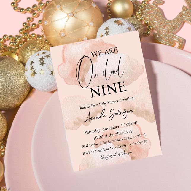 Invitación Nueve nubes acuarela Chica rosa Baby Shower (Subido por el creador)