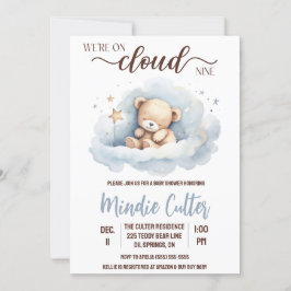 Invitación Nueve nubes, Baby Shower de oso de peluche de duel
