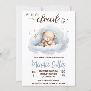 Invitación Nueve nubes, Baby Shower de oso de peluche de duel