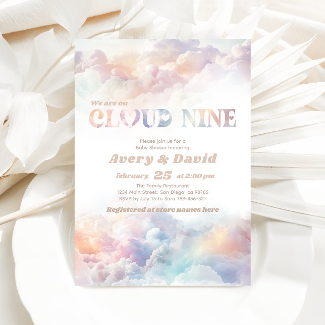 Invitación Nueve nubes de arcoiris nublado Baby Shower (Subido por el creador)