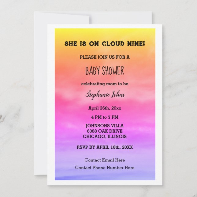 Invitación Nueve nubes de Baby Shower QR Code Baby Girl Pink  (Anverso)