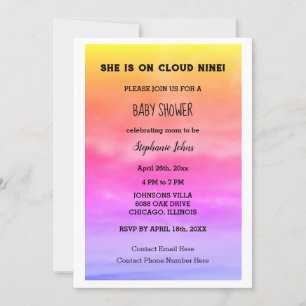 Invitación Nueve nubes de Baby Shower QR Code Baby Girl Pink 