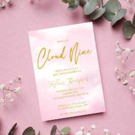 Invitación Nueve nubes de ducha de bebé rosa y dorada