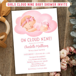 Invitación Nueve nubes de niñas pequeñas 9 Baby Shower
