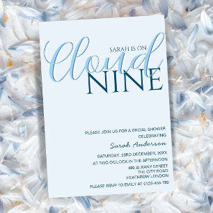 Invitación Nueve nubes de tipografía simple ducha de novia az