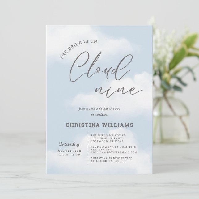 Invitación Nueve nubes modernas duchas nupciales azules (Anverso de pie)