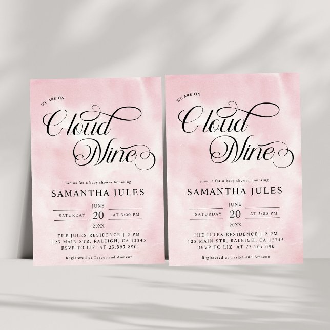 Invitación Nueve nubes nine rosa acuarela moderna (Subido por el creador)
