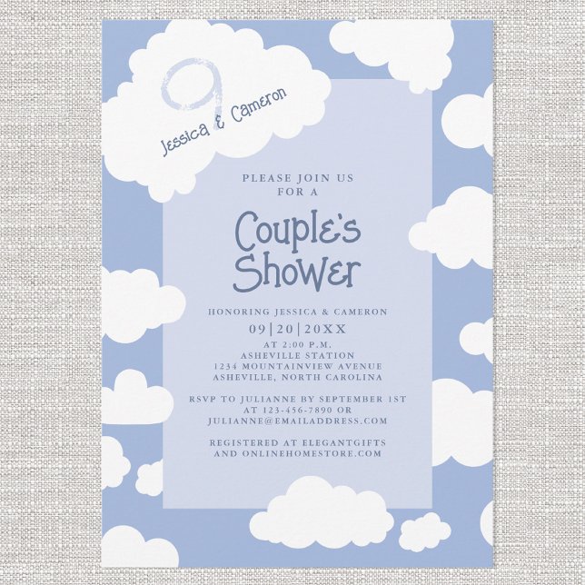 Invitación Nueve Nueve Parejas Ducha Bridal Divertido Fiesta (Cloud Nine 9 Couples Bridal Shower Cute Fun Party Invitation)