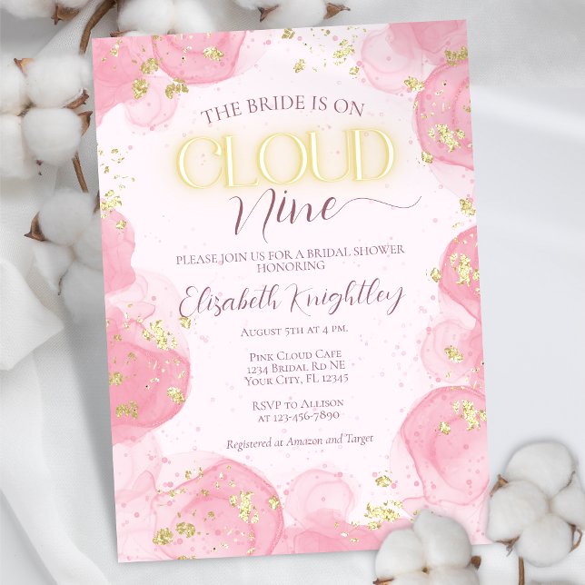 Invitación Nueve Nueve Purpurinas de Faux de Oro Rosa Ducha d (Subido por el creador)