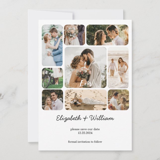 Invitación Nueve Pareja De Collages de fotos Simple Guardar L (Anverso)