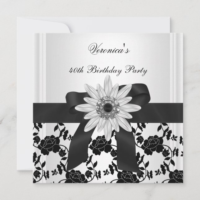 Invitación NUEVO 40.º Fiesta de cumpleaños Diamante de flores (Anverso)
