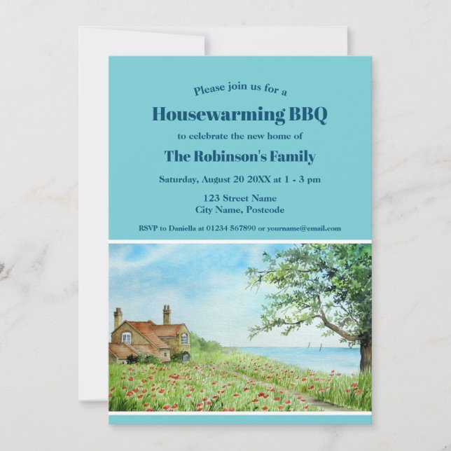 Invitación Nuevo acuarela de campo de adormidera para el hoga (Anverso)