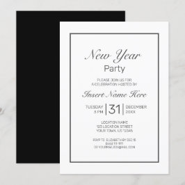 Invitación Nuevo año blanco Minimalista moderno negro
