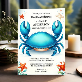 Invitación Nuevo Baby Shower de cangrejo azul de la marina de