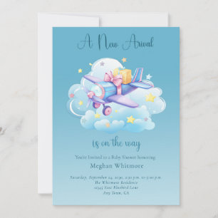 Invitación Nuevo Baby Shower de llegada de avión Cute