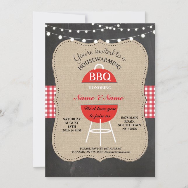 Invitación Nuevo BBQ Hogar Sweet HouseInvitación a la Junta d (Anverso)