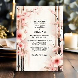 Invitación Nuevo Boda de Bambú Rosado Sakura Cherry Blossom
