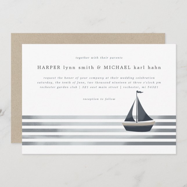 Invitación Nuevo boda de embarcaciones náuticas de Inglaterra (Anverso / Reverso)