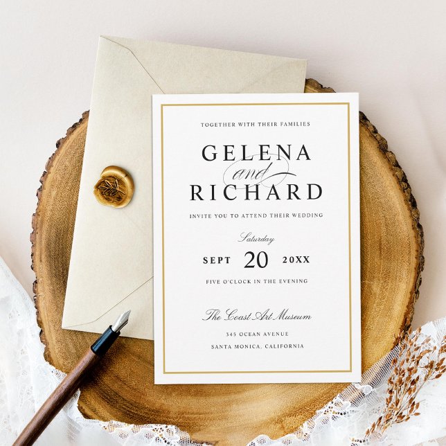 Invitación Nuevo Boda elegante de borde de oro sólido (Subido por el creador)
