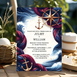 Invitación Nuevo Boda Náutico Azul de la Marina de Barco de K