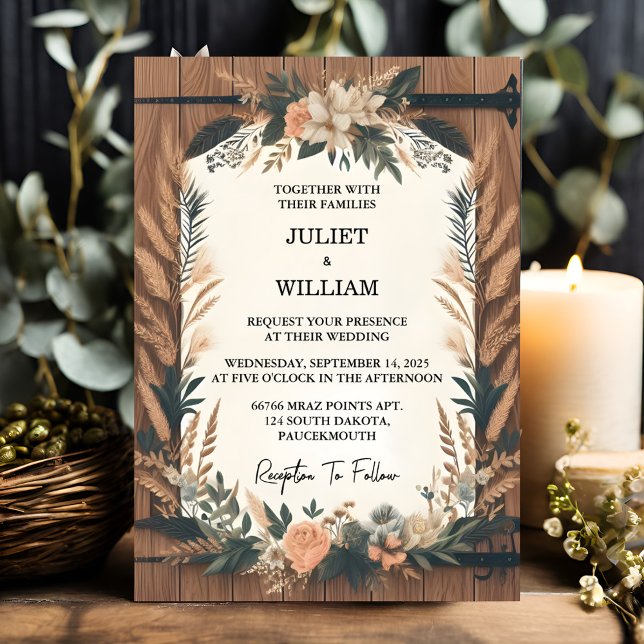 Invitación Nuevo Boda Rústico de Madera de primavera floral d (Subido por el creador)