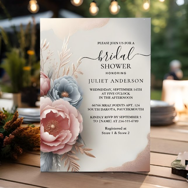 Invitación Nuevo boho rosado de seda peony Rosa polvoriento d (Subido por el creador)