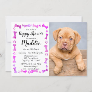 Invitación Nuevo cachorro - Chica Rosa Nuevo Mascota - Cachor