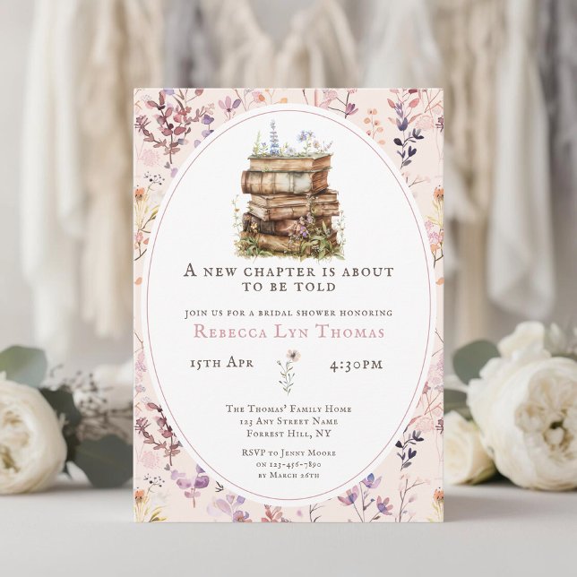 Invitación Nuevo capítulo, acuarela de ducha de novia, flor s (Subido por el creador)
