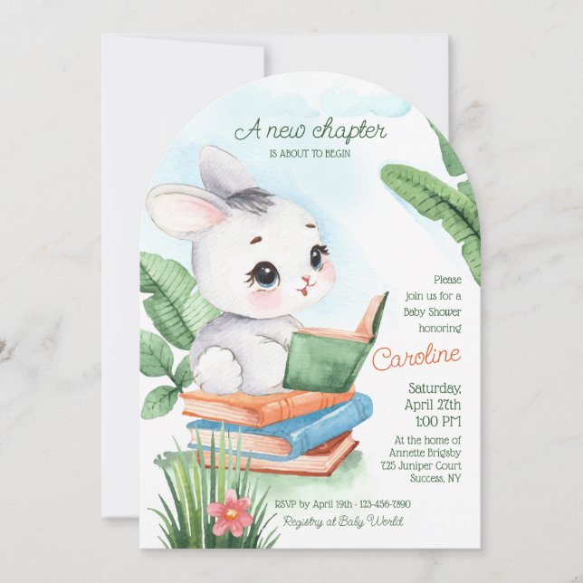 Invitación Nuevo capítulo Baby Shower (Anverso)