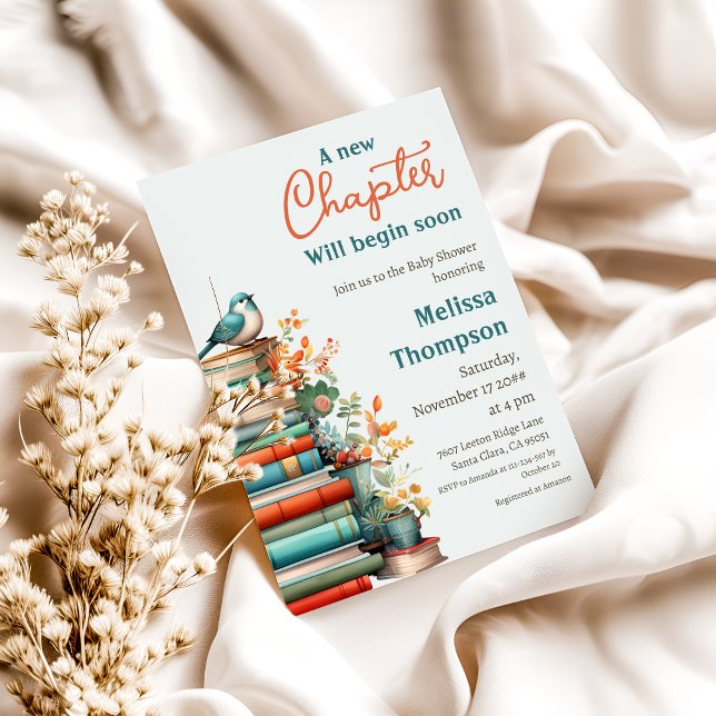 Invitación Nuevo capítulo Begin Floral Book Baby Shower (Subido por el creador)