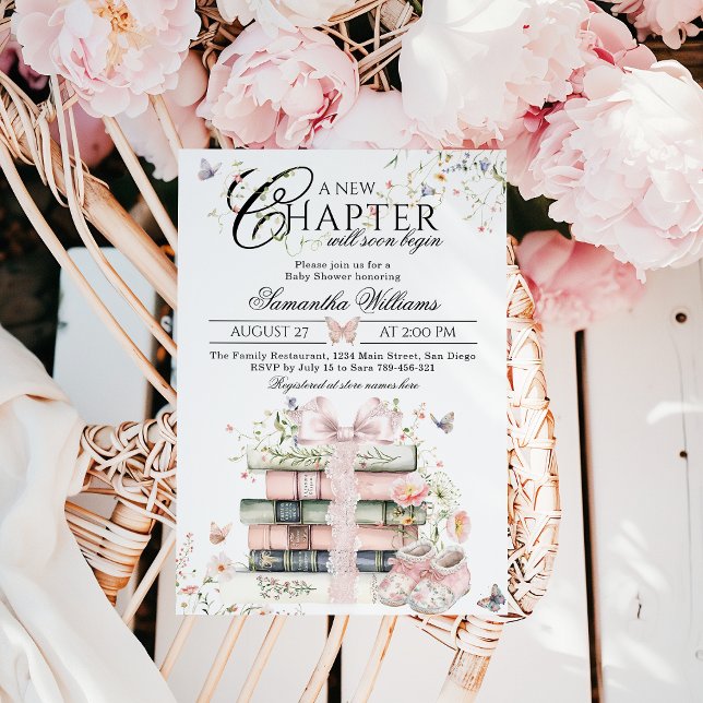 Invitación Nuevo capítulo Begin Floral Bow Libro Bebé Chica D (Subido por el creador)