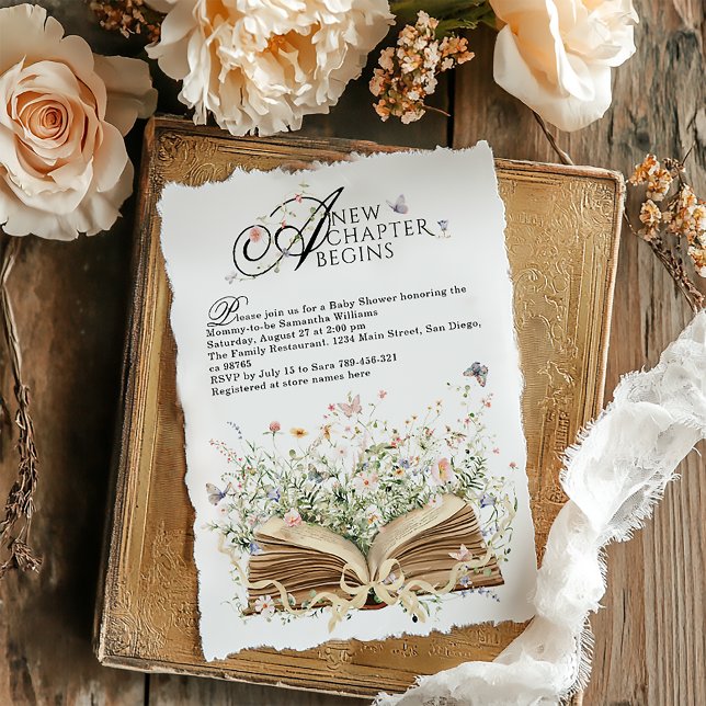 Invitación Nuevo capítulo Begin Libro Flor silvestre Baby Sho (Subido por el creador)