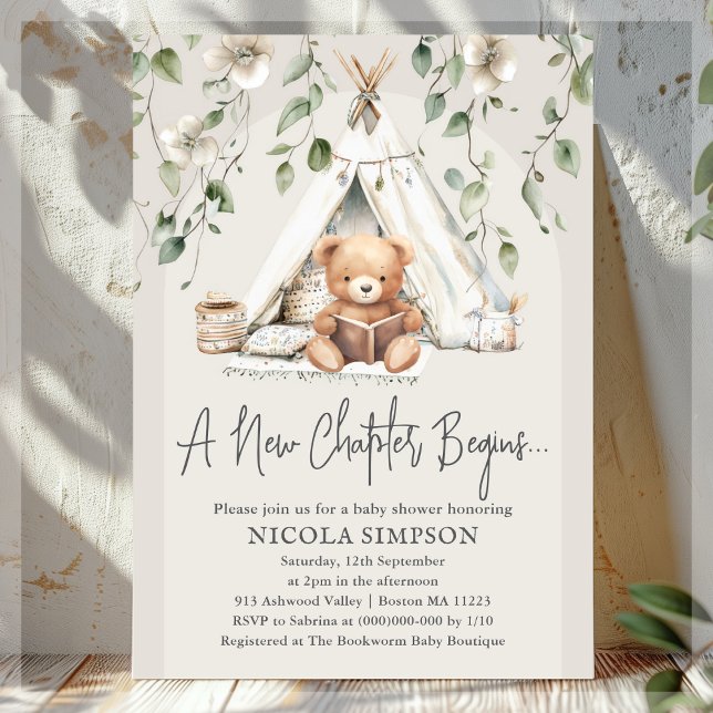 Invitación Nuevo capítulo Boho Bear Neutral Baby Shower (Subido por el creador)