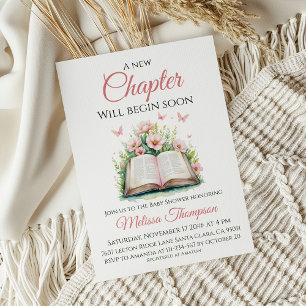 Invitación Nuevo Capítulo Chica Rosa Brunch Libro Baby Shower